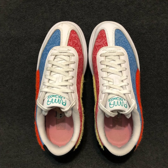 Puma Shoes Women’s Mr Doodle White Blue Red Platform Sneakers Size 8.5 - Picture 7 of 12